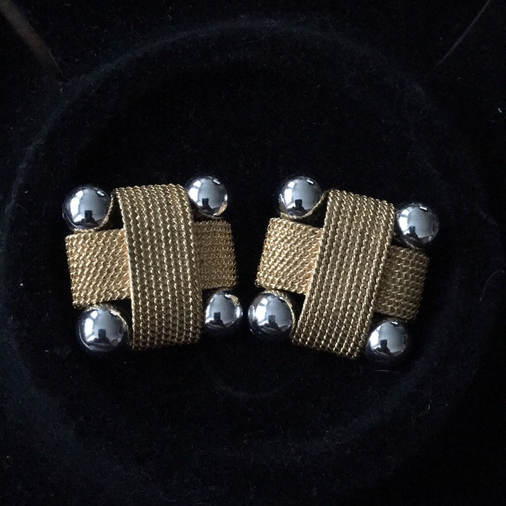 Vintage Silver & Gold Square Clip On Earrings